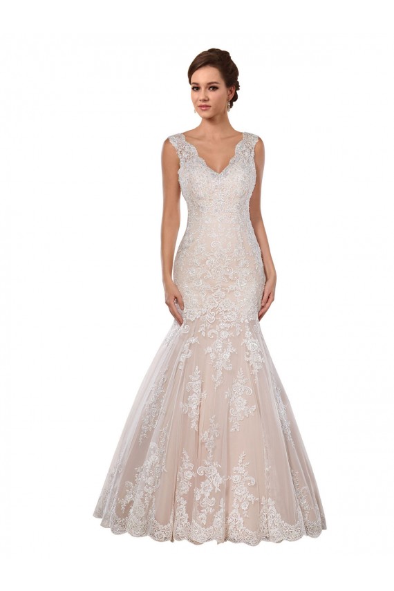 Chapel Train Sleeveless Lace Ivory & Champagne Mermaid Modern Wedding Dress Canberra