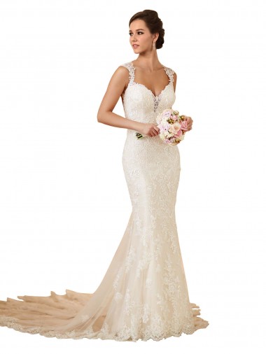 Chapel Train Sleeveless Lace Ivory Sweetheart Mermaid Modern Wedding Dress Canberra