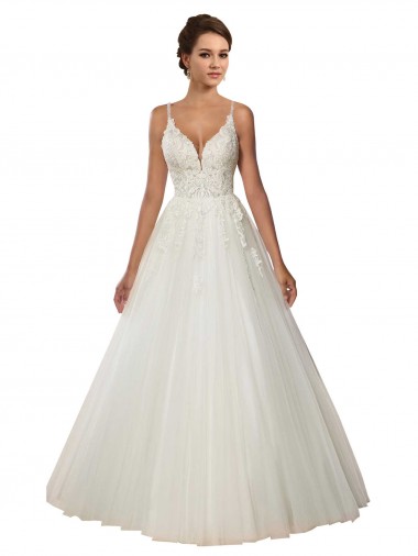 Chapel Train Sleeveless Tulle & Lace Ivory Ball Gown Boho Wedding Dress Canberra