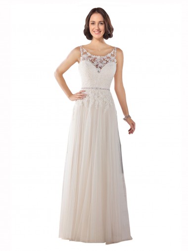 Sweep Train Sleeveless Tulle Ivory & Champagne A-Line Boho Wedding Dress Canberra