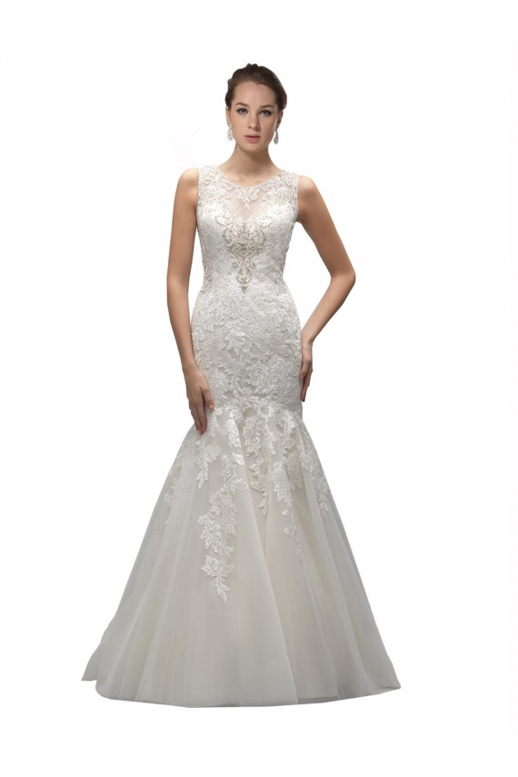 Sweep Train Sleeveless Tulle & Lace Ivory Mermaid Wedding Dress Canberra