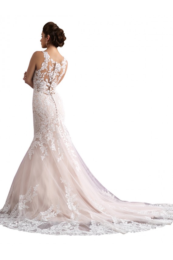 Cathedral Train Sleeveless Tulle & Lace Ivory & Champagne Mermaid Wedding Dress Canberra