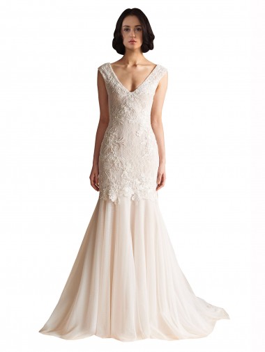 Sweep Train Sleeveless Tulle Ivory & Champagne Mermaid Wedding Dress Canberra