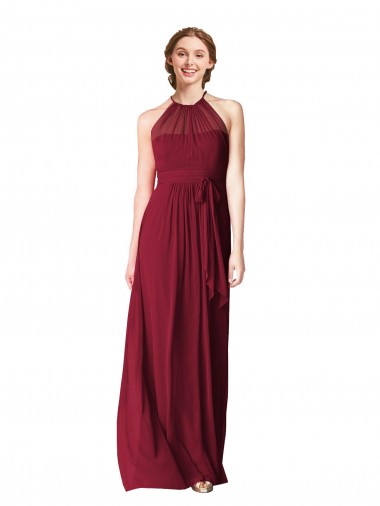 Long Sleeveless Chiffon Burgundy A-Line Evening Gowns / Bridesmaid Dresses Canberra