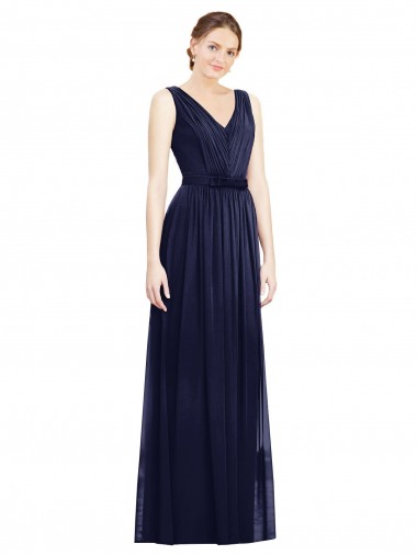 Long Sleeveless Chiffon Dark Navy V-Neck A-Line Bridesmaid Gowns Canberra