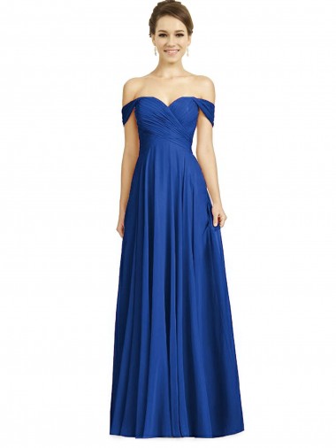 Long Cap Sleeves Soft Chiffon Royal Blue A-Line Semi Formal Evening Dress / Bridesmaid Dress Canberra