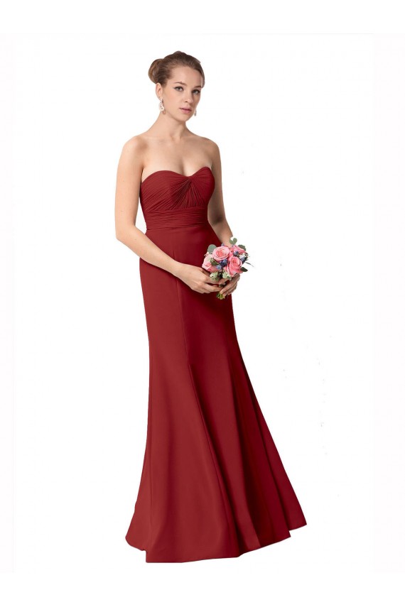 Long Sleeveless Soft Chiffon Burgundy Sweetheart Mermaid Bridesmaid Dress Canberra