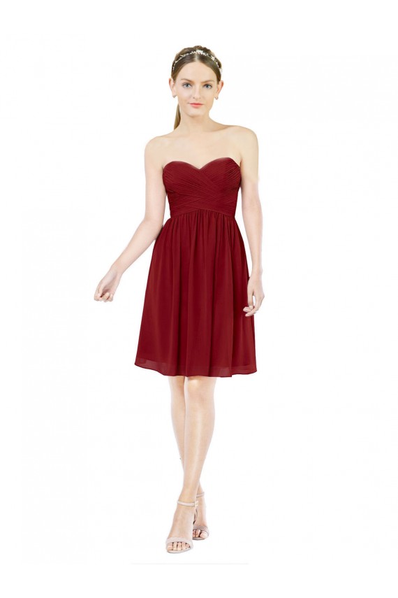 Knee Length Sleeveless Soft Chiffon Burgundy A-Line Bridesmaid Dress Canberra