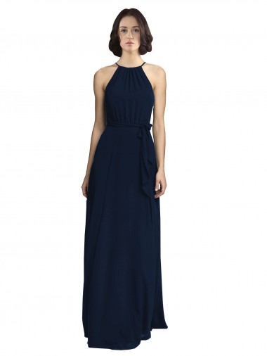 Long Sleeveless Chiffon Dark Navy A-Line Evening Gowns / Bridesmaid Dresses Canberra