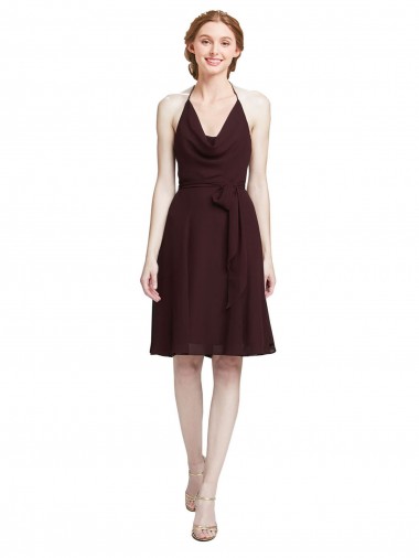 Knee Length Sleeveless Soft Chiffon Burgundy Gold A-Line Bridesmaid Dress Canberra