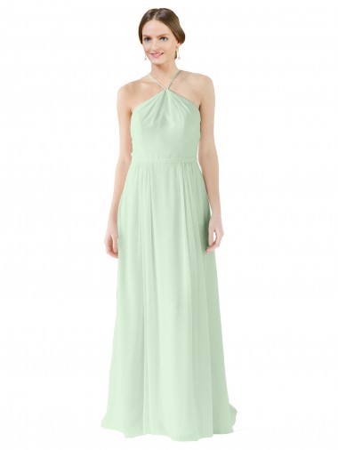 Long Sleeveless Soft Chiffon Sage Halter Neck A-Line Bridesmaid Dress Canberra