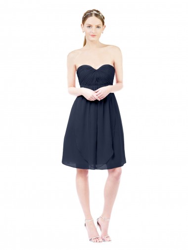 Knee Length Sleeveless Soft Chiffon Dark Navy A-Line Bridesmaid Dress Canberra