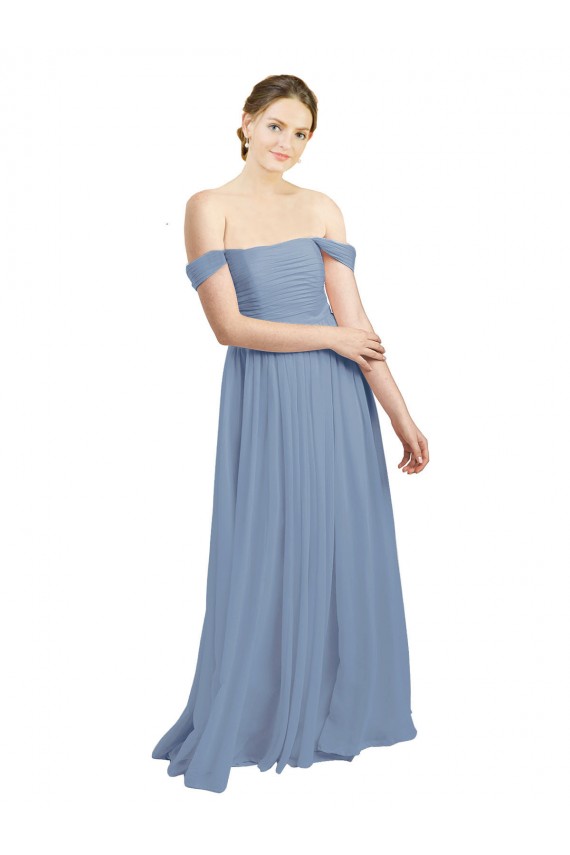 Long Sleeveless Soft Chiffon Dusty Blue A-Line Formal Dress / Bridesmaid Dress Canberra