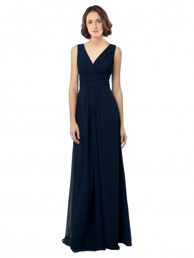 Long Sleeveless Chiffon Dark Navy A-Line Bridal Party Dress Canberra