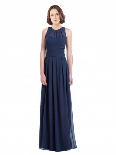 Long Floor Length Sleeveless Chiffon Dark Navy Halter Neck A-Line Bridesmaid Dress Canberra