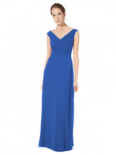 Long Sleeveless Soft Chiffon Royal Blue A-Line Bridesmaid Dresses Canberra