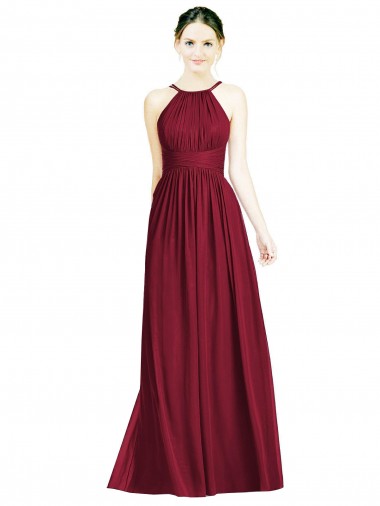Long Sleeveless Chiffon Burgundy A-Line Formal Dress / Bridesmaid Dress Canberra
