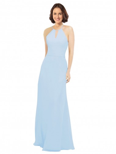 Long Sleeveless Soft Chiffon Light Sky Blue A-Line Wedding Party Dress Canberra