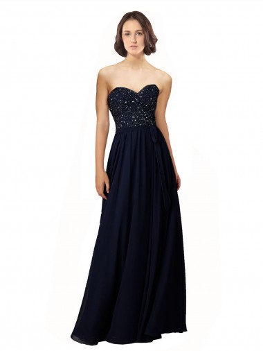 Long Sleeveless Soft Chiffon Dark Navy Sheath Bridesmaid Dress / Formal Dress Canberra