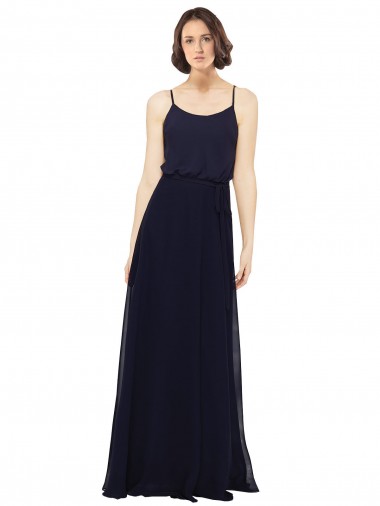 Long Sleeveless Soft Chiffon Dark Navy Sheath Bridal Party Dress Canberra