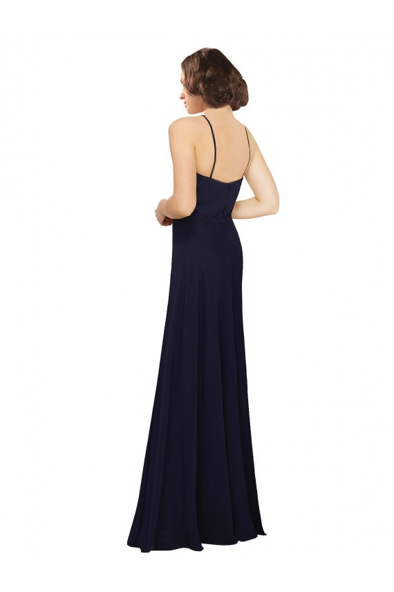 Long Sleeveless Soft Chiffon Dark Navy Sheath Bridal Party Dress Canberra
