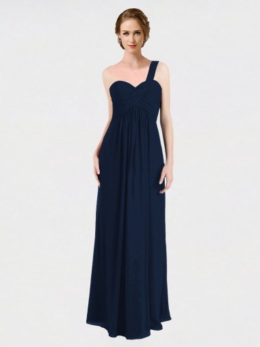 Long Sleeveless Soft Chiffon Dark Navy One Shoulder A-Line Bridesmaid Dress / Formal Dress Canberra