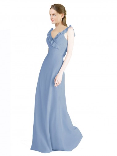 Long Floor Length Sleeveless Chiffon Dusty Blue A-Line Bridesmaid Dress Canberra
