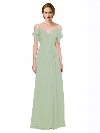 Long Sleeveless Lxue Chiffon Smoke Green A-Line Bridesmaid Dress Canberra