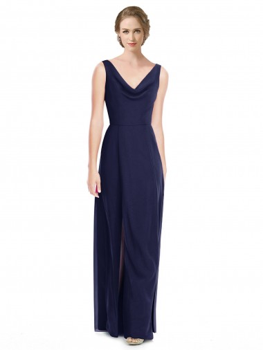 Long Sleeveless Soft Chiffon Dark Navy A-Line Bridesmaid Dress Canberra