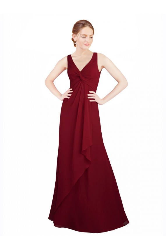 Long Sleeveless Chiffon Burgundy V-Neck A-Line Bridesmaid Dress / Evening Dress Canberra