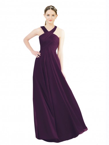 Long Sleeveless Soft Chiffon Grape A-Line Bridesmaid Dress Canberra