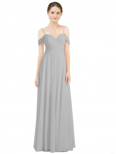 Long Sleeveless Lxue Chiffon Silver A-Line Bridesmaid Dress Canberra