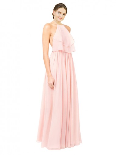 Long Sleeveless Soft Chiffon Pink A-Line Formal Dress / Bridesmaid Dress Canberra