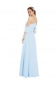 Long Cold Shoulder Soft Chiffon Light Sky Blue A-Line Formal Dress / Bridesmaid Dress Canberra