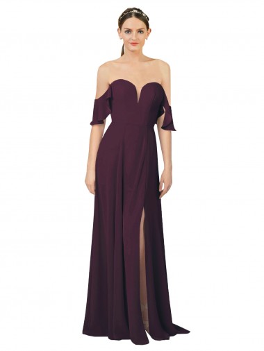 Long Cold Shoulder Soft Chiffon Grape Sheath Formal Dress / Bridesmaid Dress Canberra