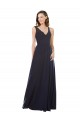 Long Sleeveless Soft Chiffon & Lace Dark Navy A-Line Bridesmaid Dress Canberra
