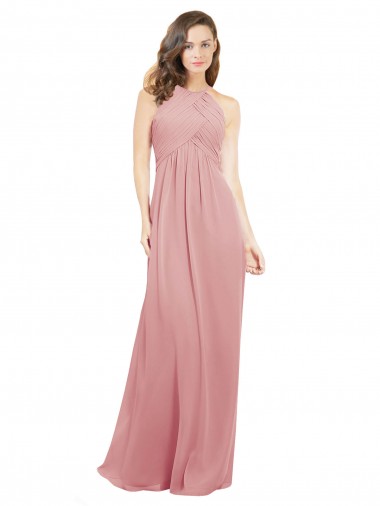 Long Sleeveless Soft Chiffon Bliss Pink Halter Neck A-Line Bridesmaid Dress Canberra