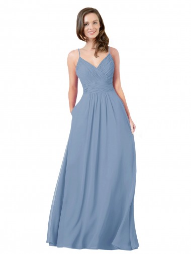 Long Sleeveless Chiffon Dusty Blue A-Line Bridesmaid Dress / Evening Dress Canberra