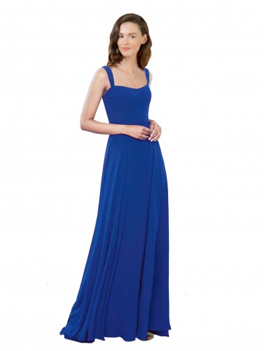 Long Sleeveless Soft Chiffon Royal Blue Square Neck A-Line Bridesmaid Dress Canberra