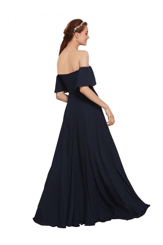 Long Sleeveless Soft Chiffon Dark Navy A-Line Prom Dress / Bridesmaid Dress Canberra