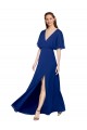 Long Flutter Sleeves Chiffon Royal Blue A-Line Bridesmaid Dress / Evening Gowns Canberra