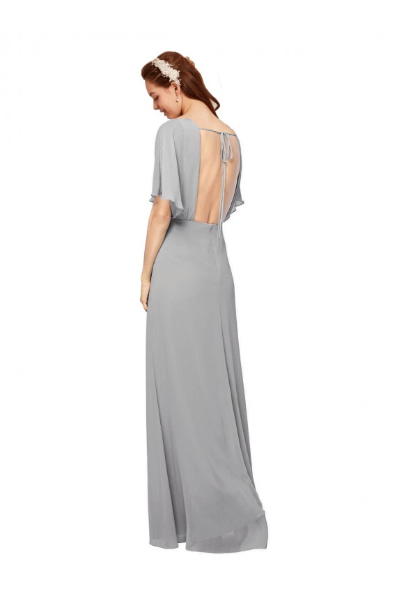Long Flutter Sleeves Chiffon Royal Blue A-Line Bridesmaid Dress / Evening Gowns Canberra