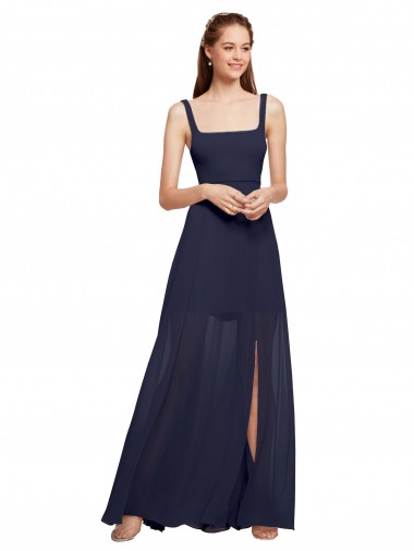 Long Sleeveless Chiffon Dark Navy Spaghetti Straps A-Line Bridesmaid Dress / Evening Dress Canberra