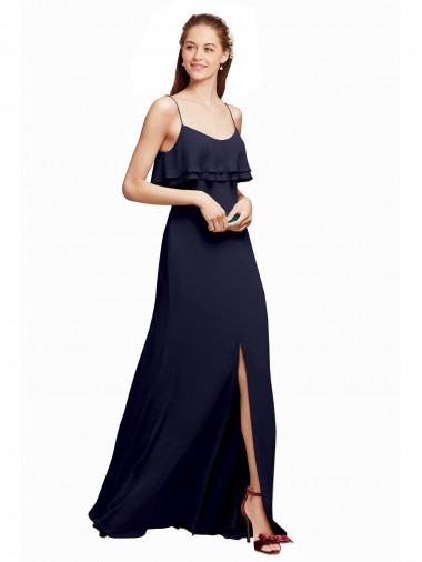 Long Floor Length Sleeveless Chiffon Dark Navy Spaghetti Straps A-Line Bridesmaid Dress Canberra