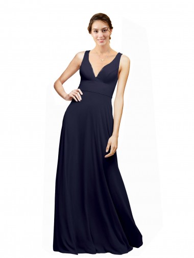 Long Sleeveless Chiffon Dark Navy A-Line Wedding Guest Dress Canberra