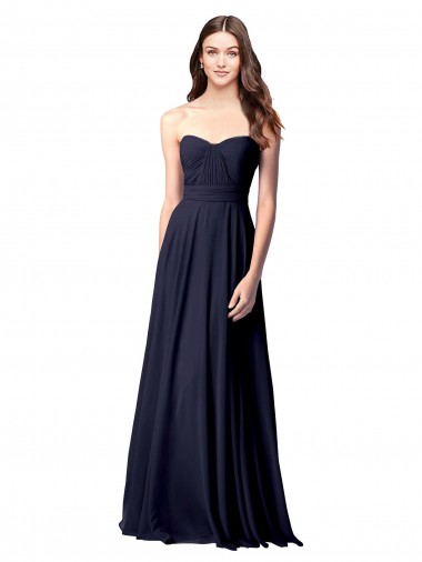 Long Sleeveless Soft Chiffon Dark Navy Sweetheart A-Line Evening Dress / Bridesmaid Dress Canberra