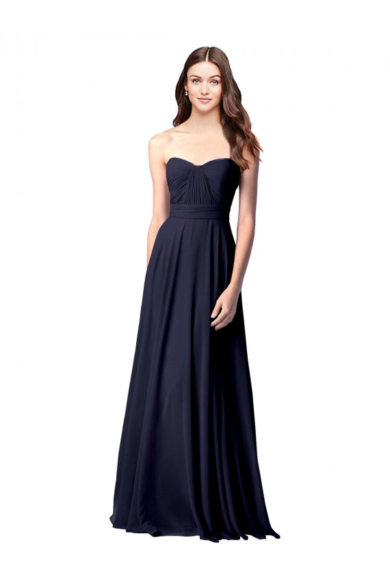 Long Sleeveless Soft Chiffon Dark Navy Sweetheart A-Line Evening Dress / Bridesmaid Dress Canberra