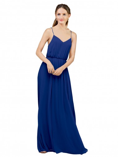 Long Sleeveless Chiffon Royal Blue Spaghetti Straps A-Line Bridesmaid Dress / Evening Dress Canberra