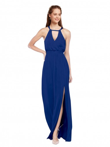 Long Sleeveless Soft Chiffon Royal Blue A-Line Bridesmaid Dress Canberra