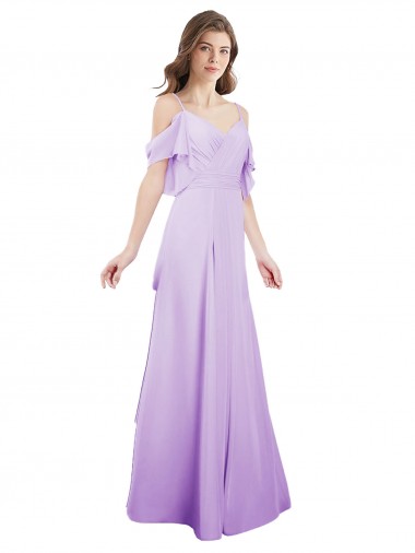 Long Cold Shoulder Soft Chiffon Lilac A-Line Formal Dress / Bridesmaid Dress Canberra